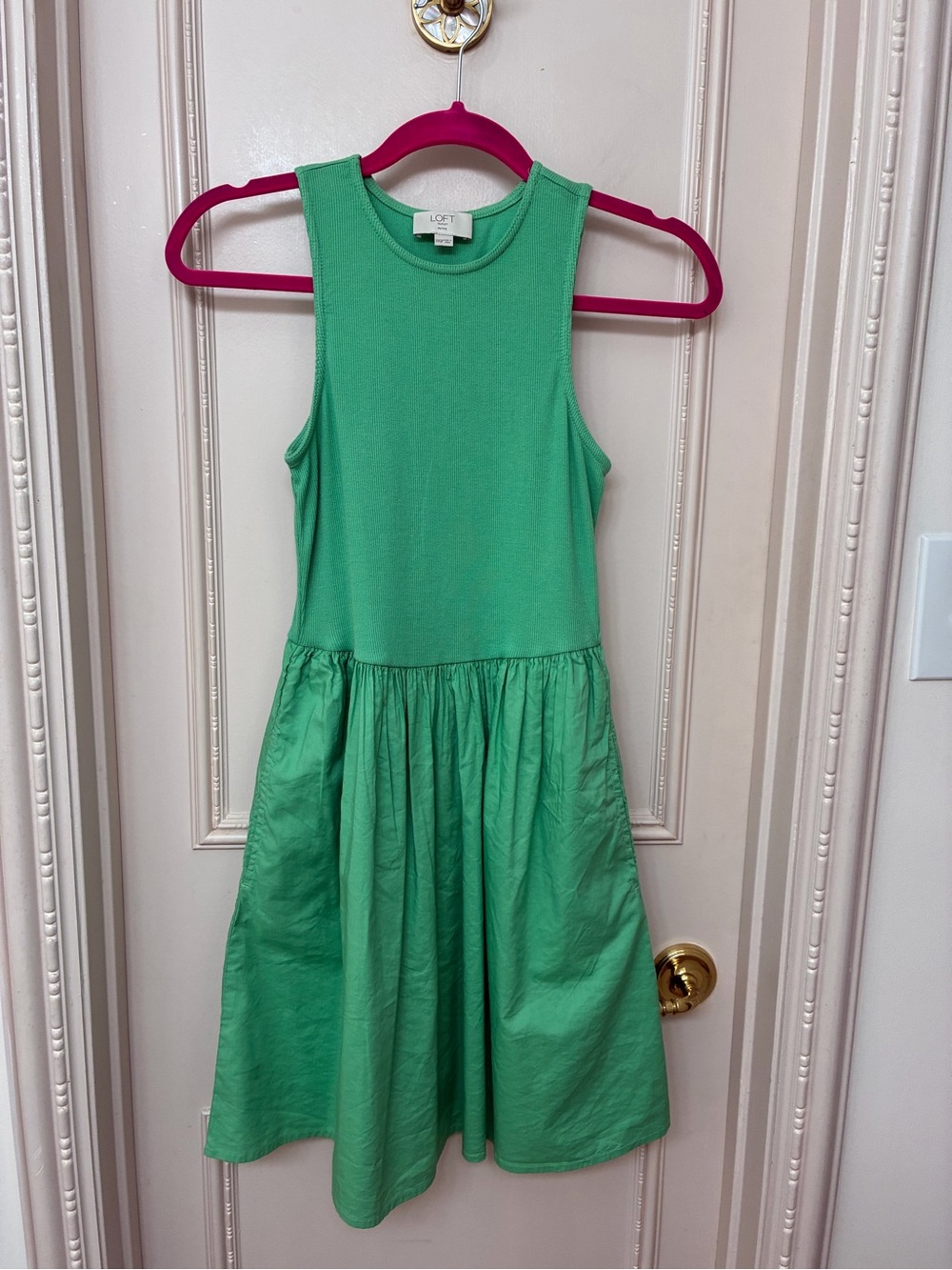 LOFT Green Sleeveless Knit Bodice Woven Skirt Dress
